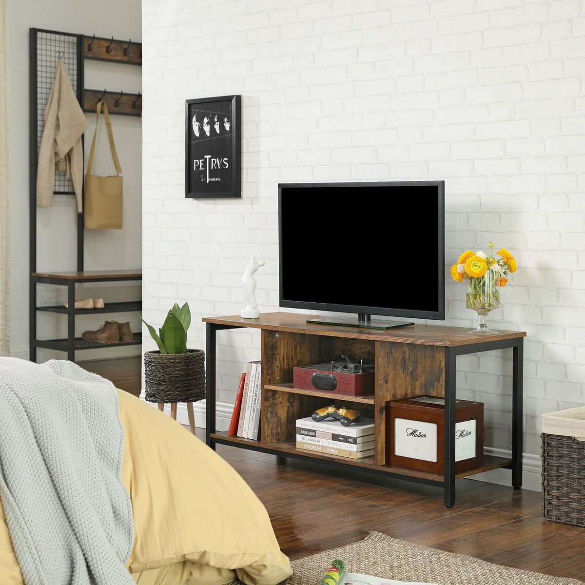 Rustic Brown Industrial TV Stand Cabinet