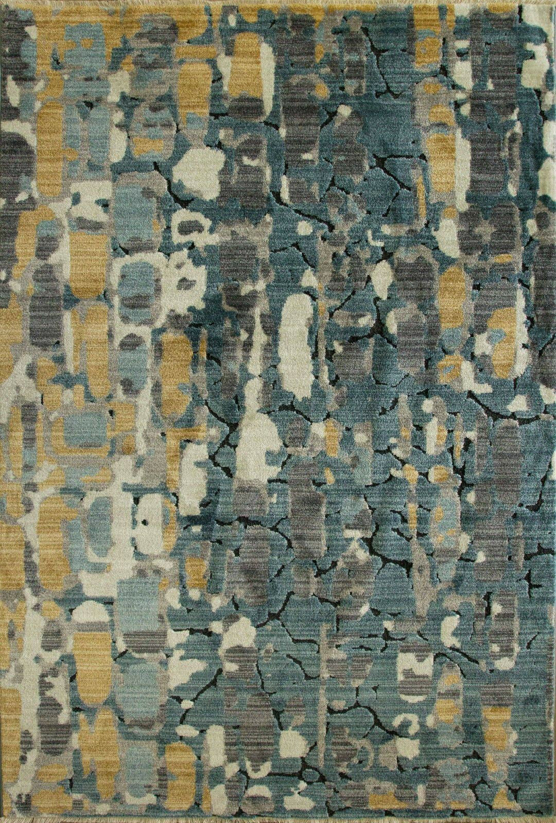 Distressed Grey & Yellow Abstract Rug