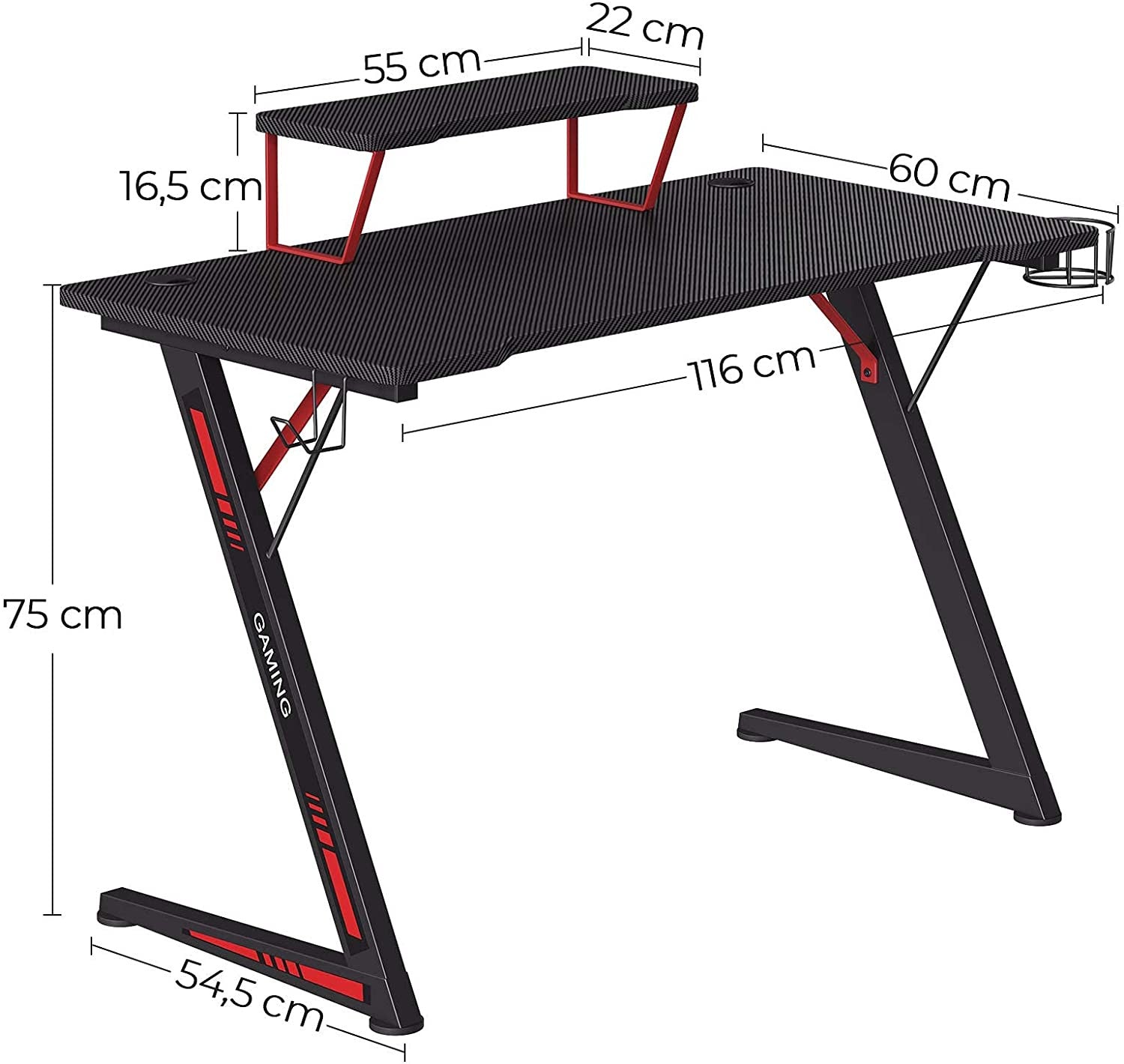 Black Gaming Desk with Monitor Stand