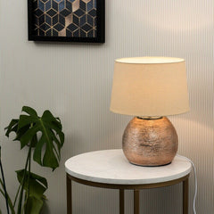 Copper Combed Table Lamp & Cream Shade