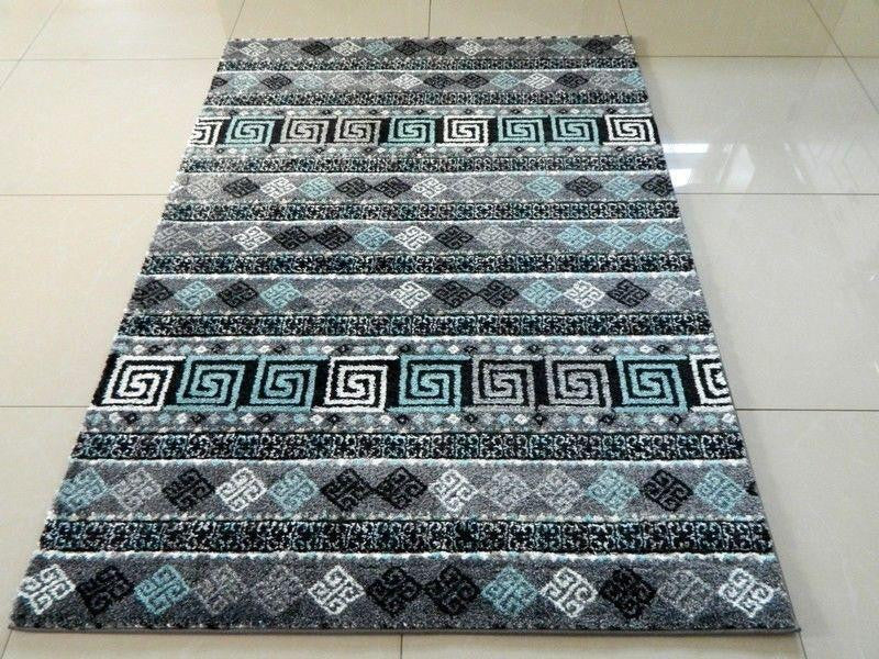 Dark Grey & Blue Greek Inspired Rug