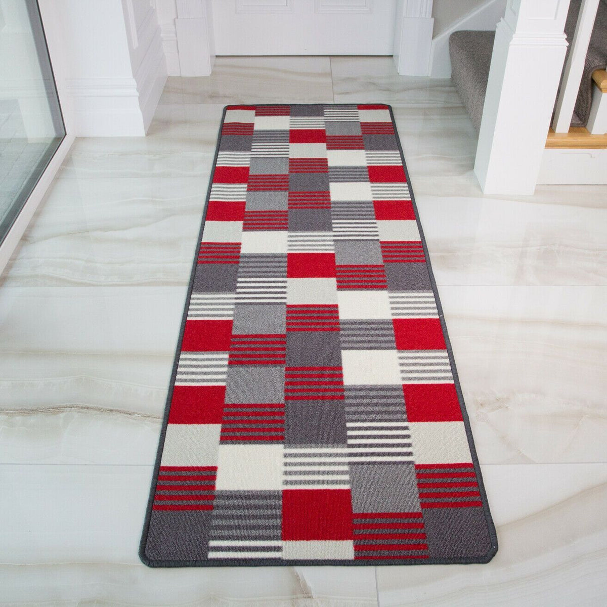 Red & White Oyo Runner Rug