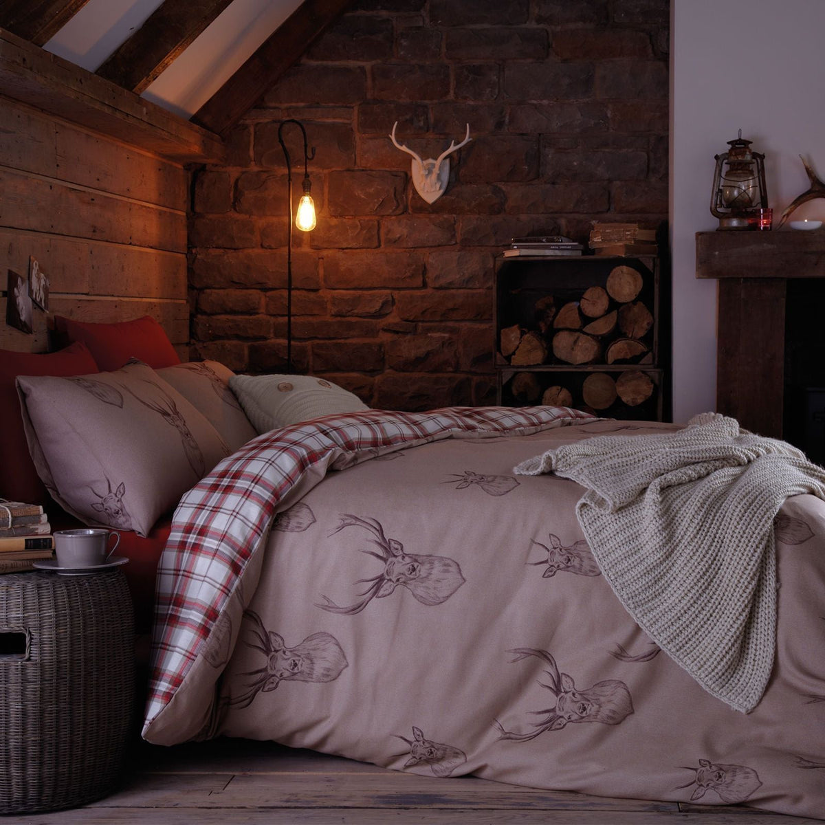 Red Check Stag Double Duvet