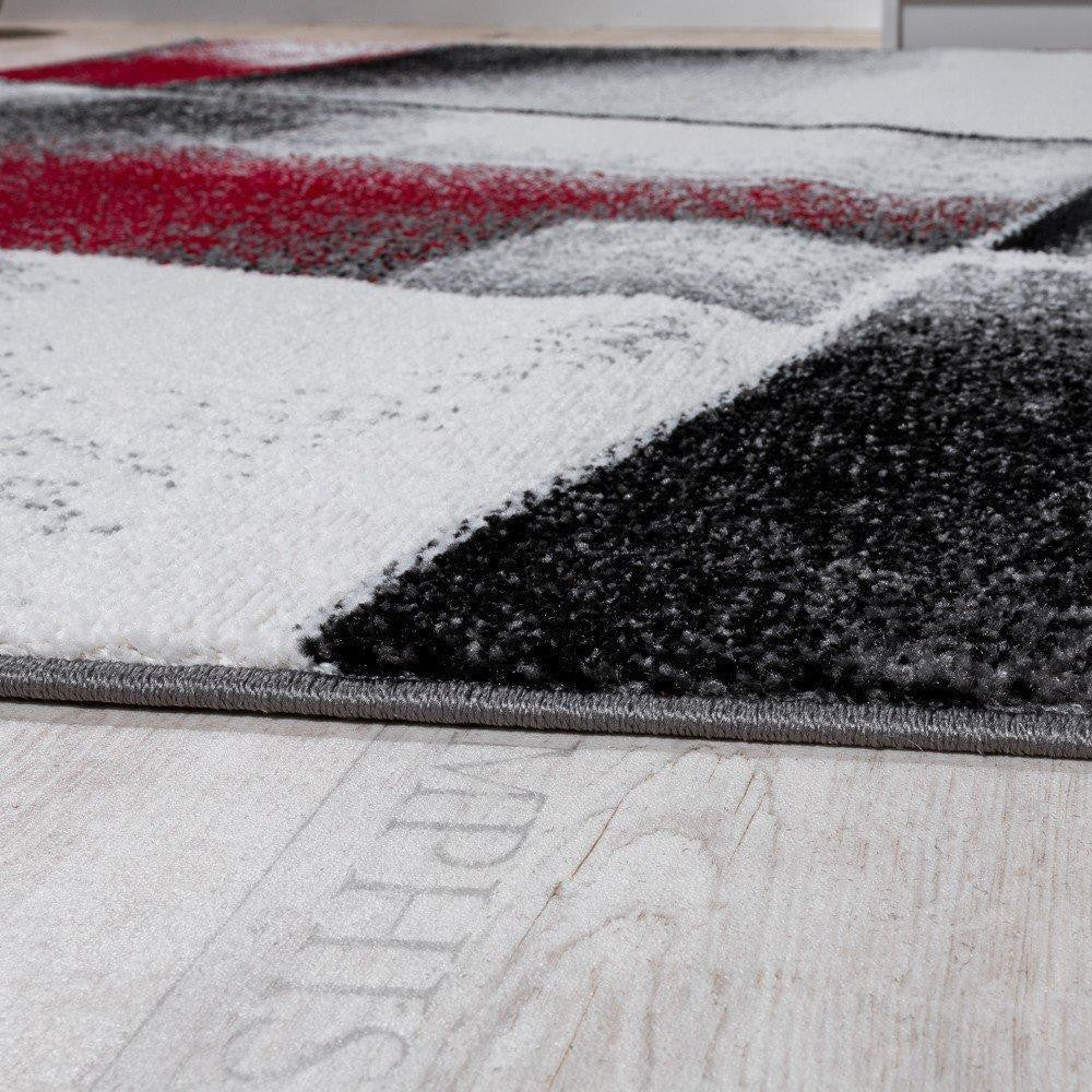 Mottled Red, Grey & Black Abstract Rug