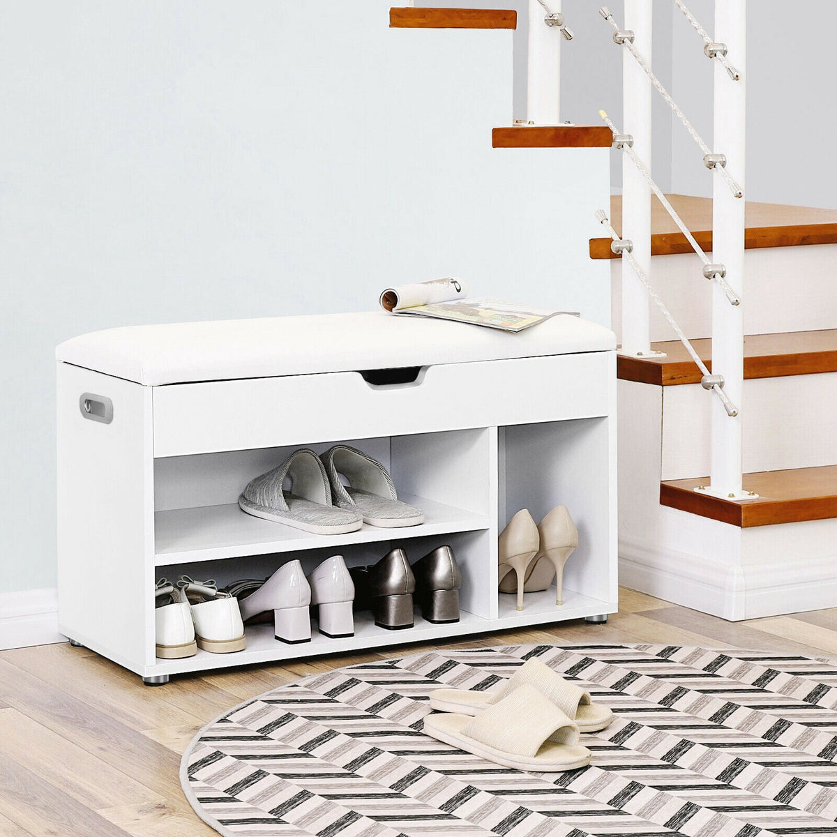 White Shoe Rack Storage Bench