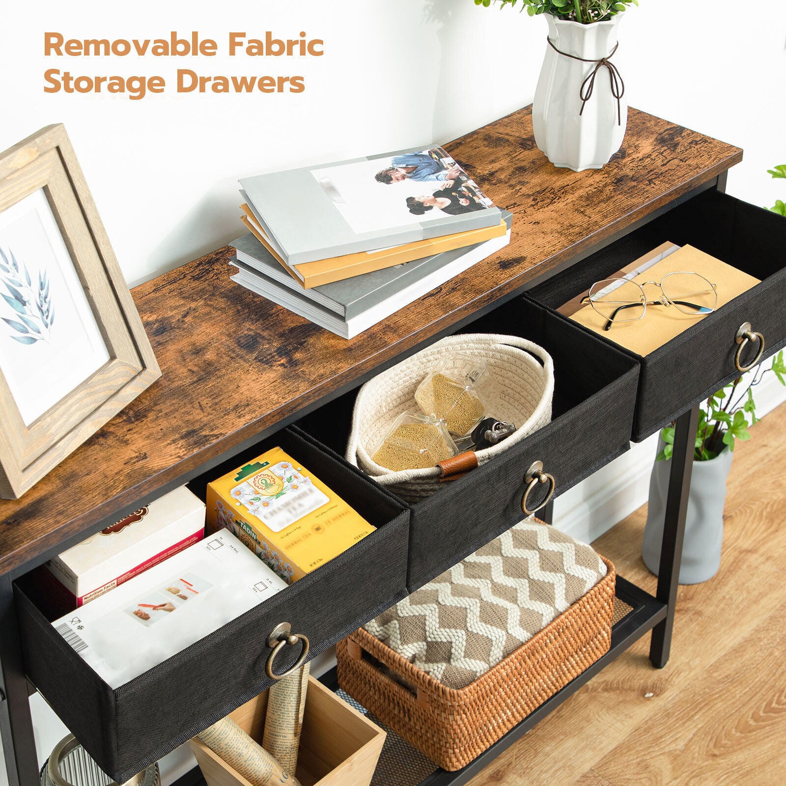 Rustic Triple Drawer Console Table