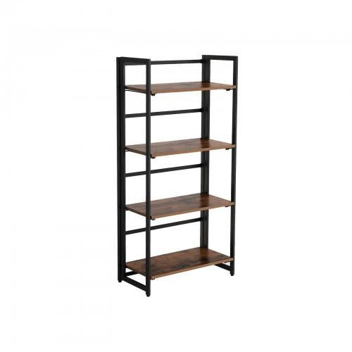 Rustic Brown Folding 4-Tier Bookshelf