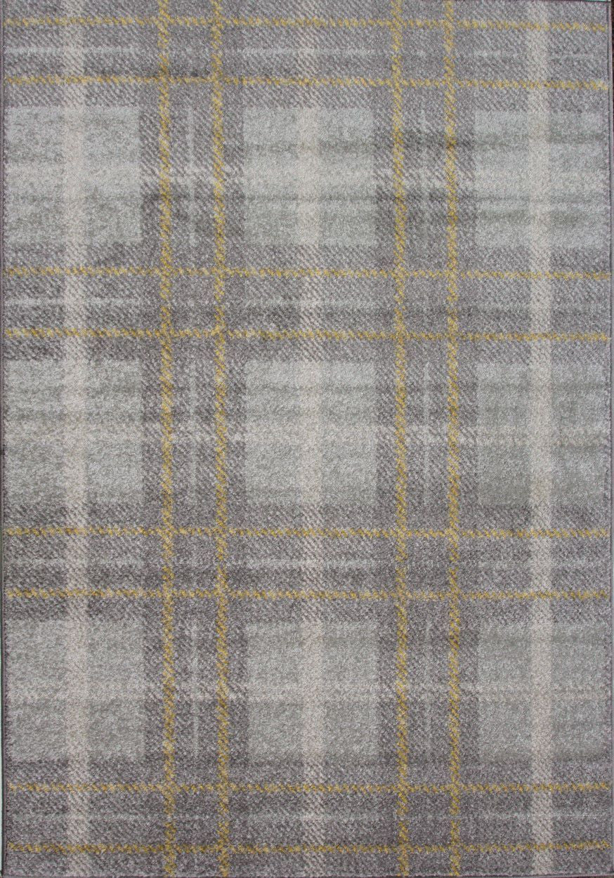 Grey & Yellow Check Rug