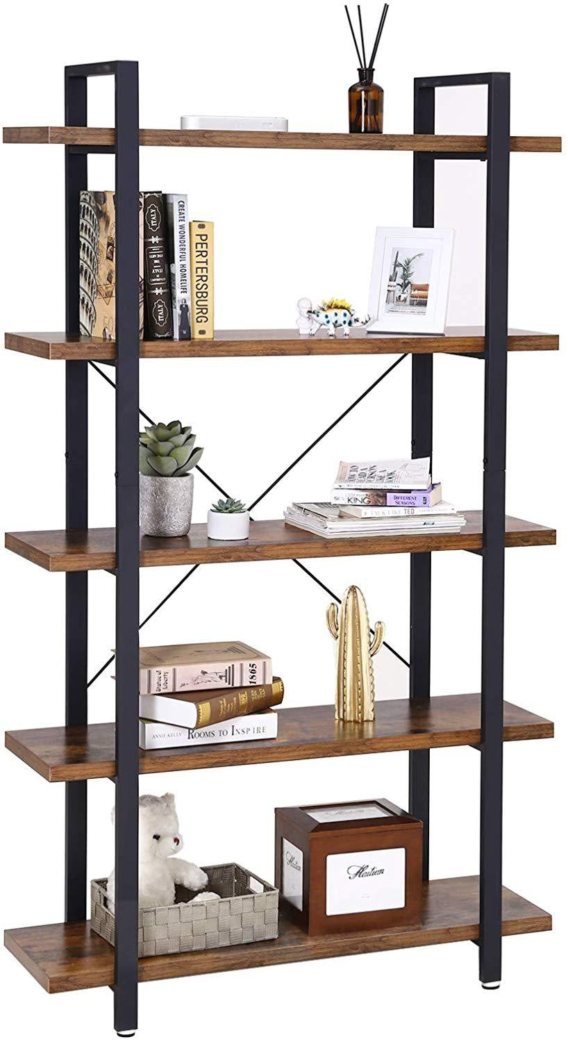 5-Layer Rustic Industrial Bookshelf