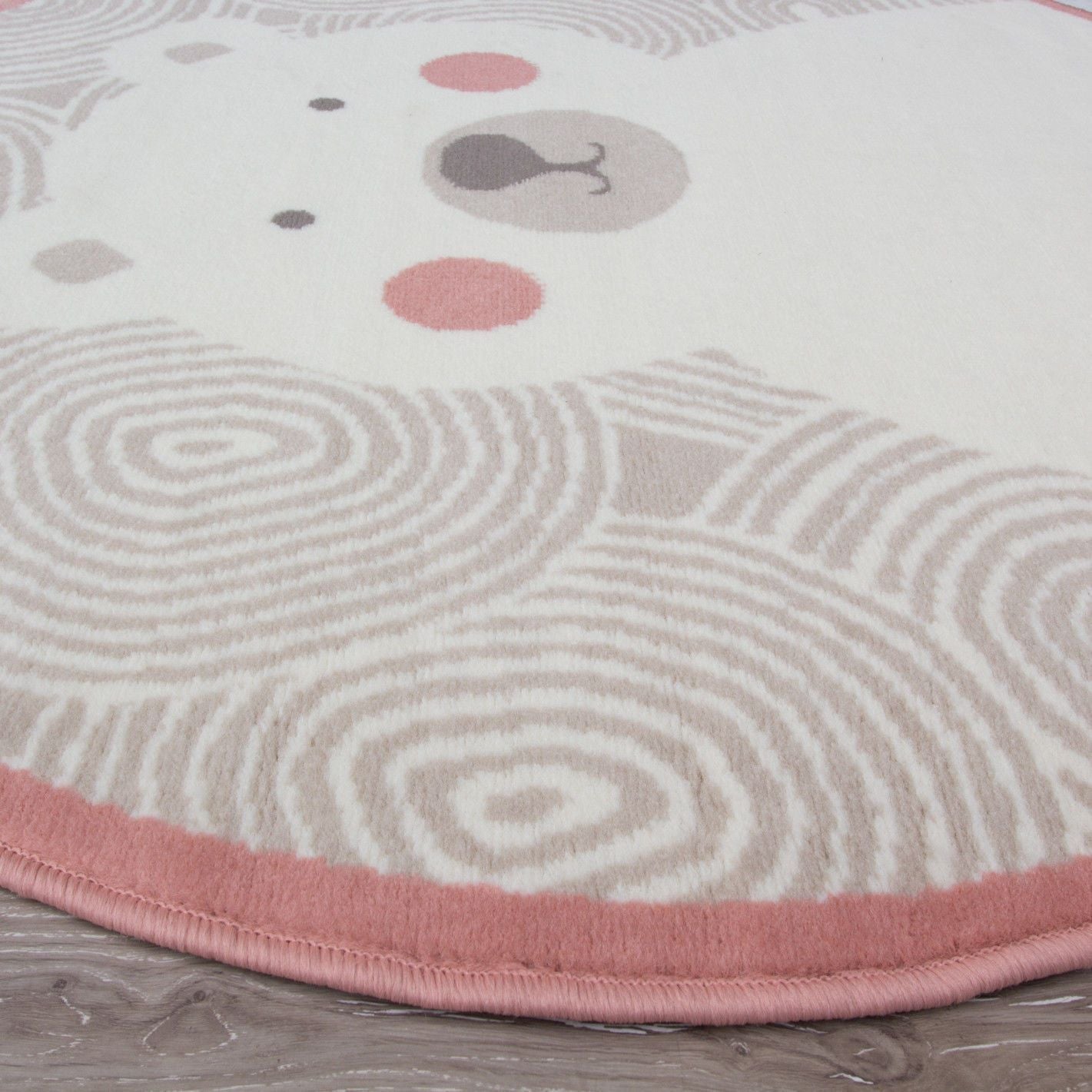 Blush Pink Teddy Bear Circular Rug