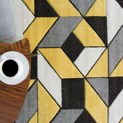 Contemporary Yellow & Black Block Rug