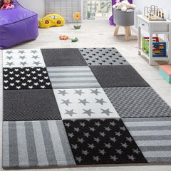 Grey & Black Patterned Stars & Stripes Rug