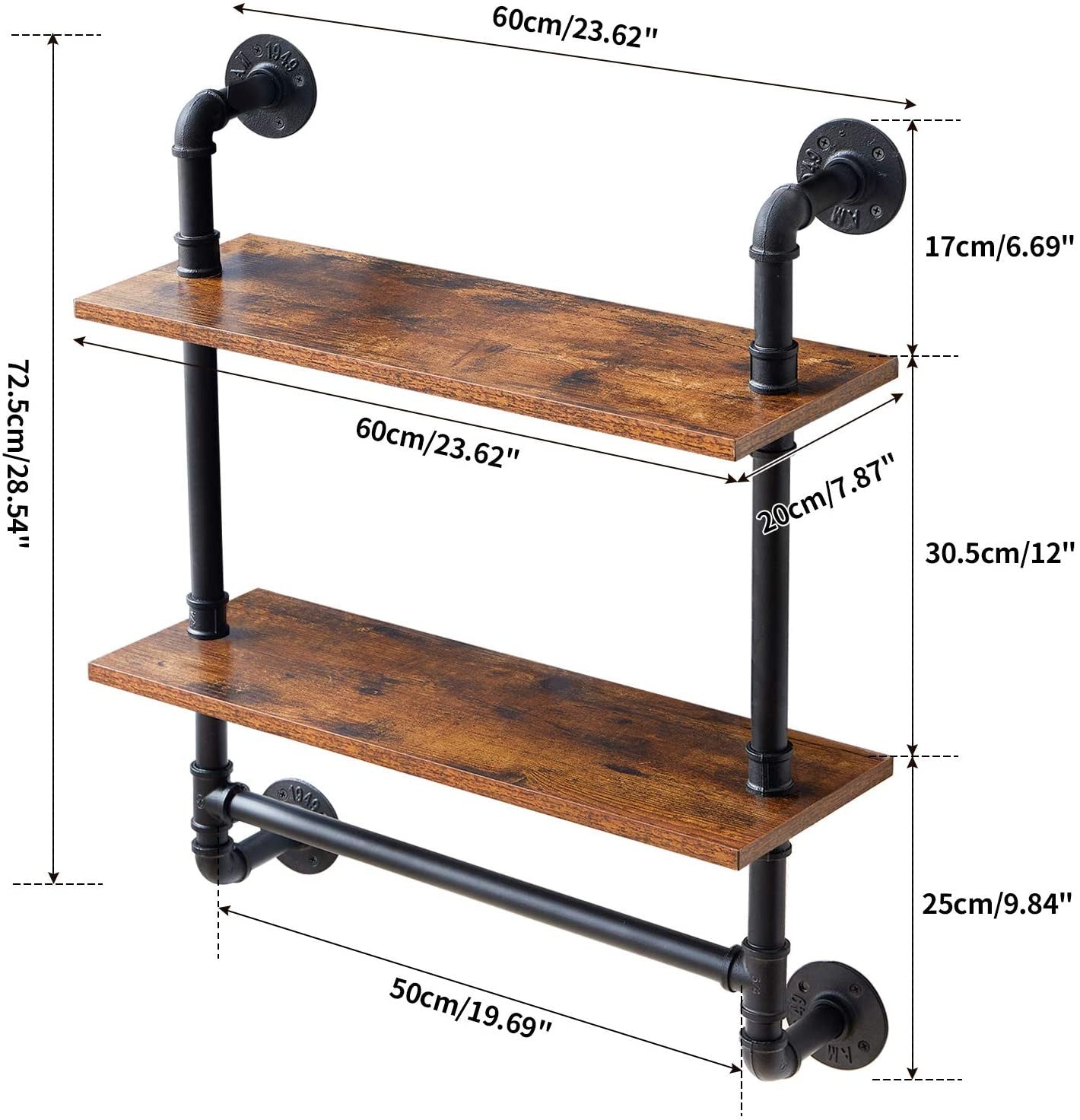 2-Tiers Industrial Floating Shelves